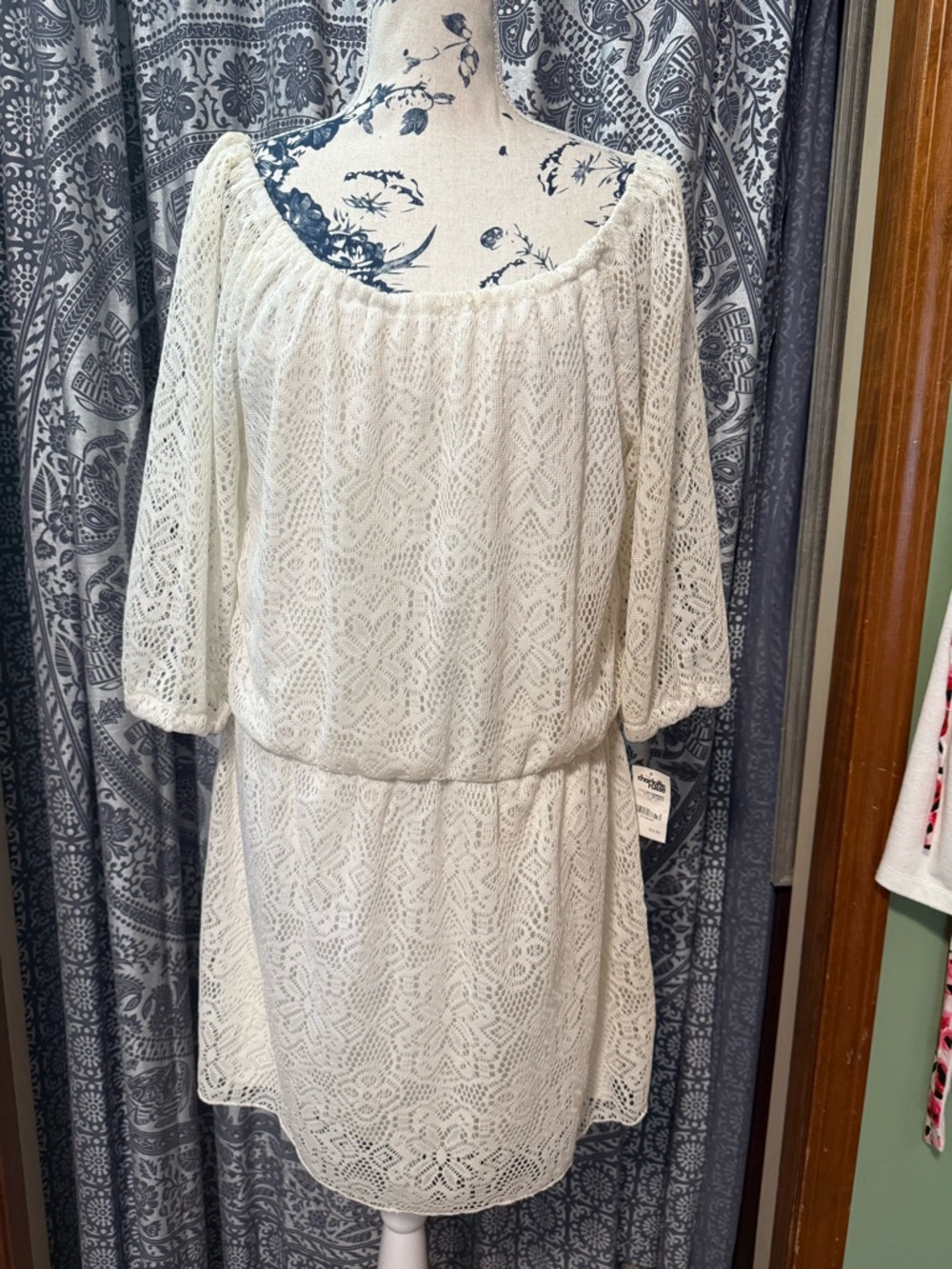 Charlotte Russe Ivory Lace Off-Shoulder Long Sleeve Dress